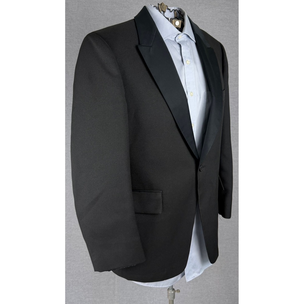 Vintage After Six Black Tuxedo Jacket 42 Short Satin Peak Lapel Formal Blazer